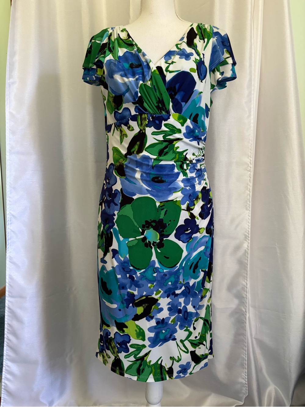 Lauren Ralph Lauren  Floral V-Neck faux wrap Dress in Blue & Green 10P